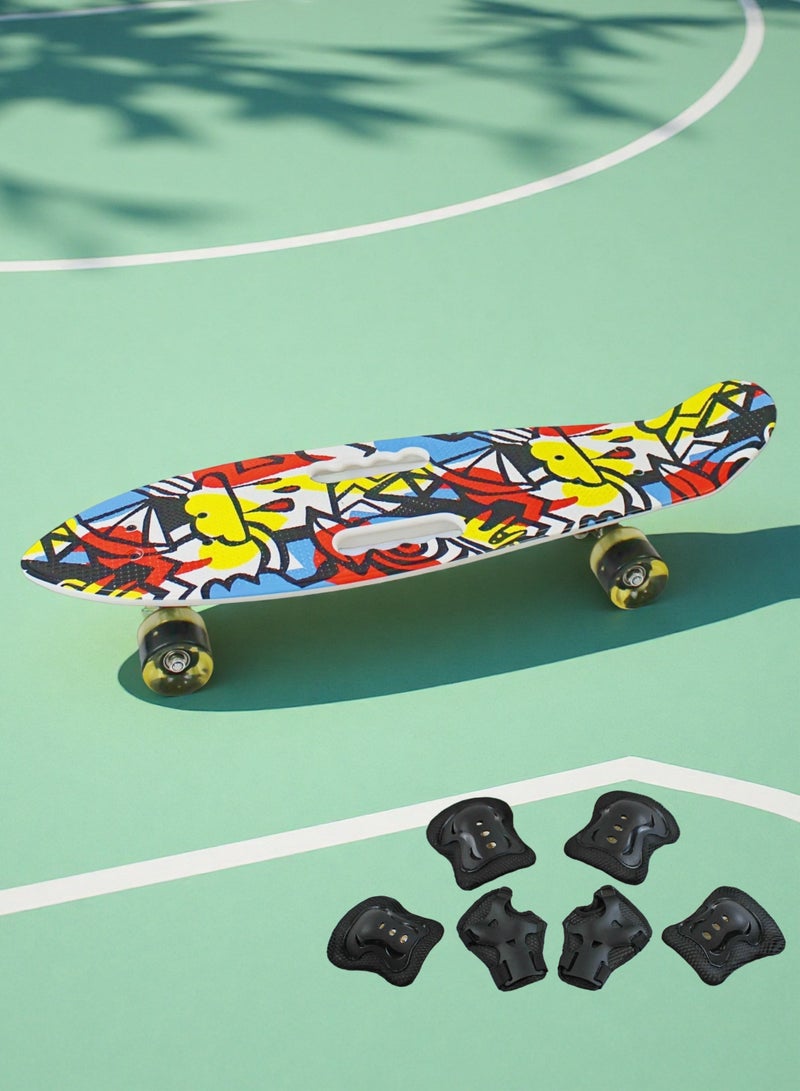 إيزي فيتشور لوح تزلج إيزي فيوتشر للأولاد والبنات، لوح بيني كروزر، مناسب للأعمار من 6 إلى 12 سنة، لوح تزلج صغير كامل للشباب والمراهقين والمبتدئين، يتضمن مجموعة معدات الحماية - Image 1